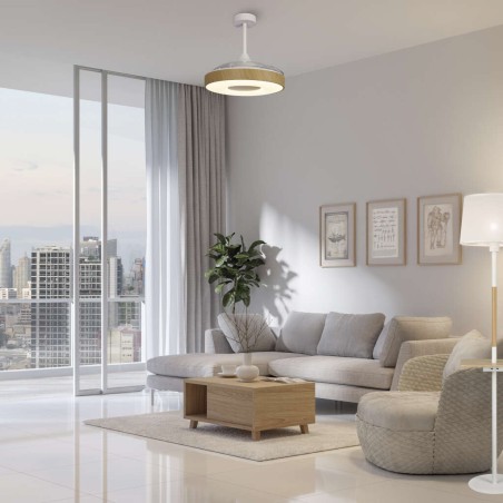 Plafón LED 45W Ventilador 25W serie COIN FAN MINI Madera - 43x35.5-48h