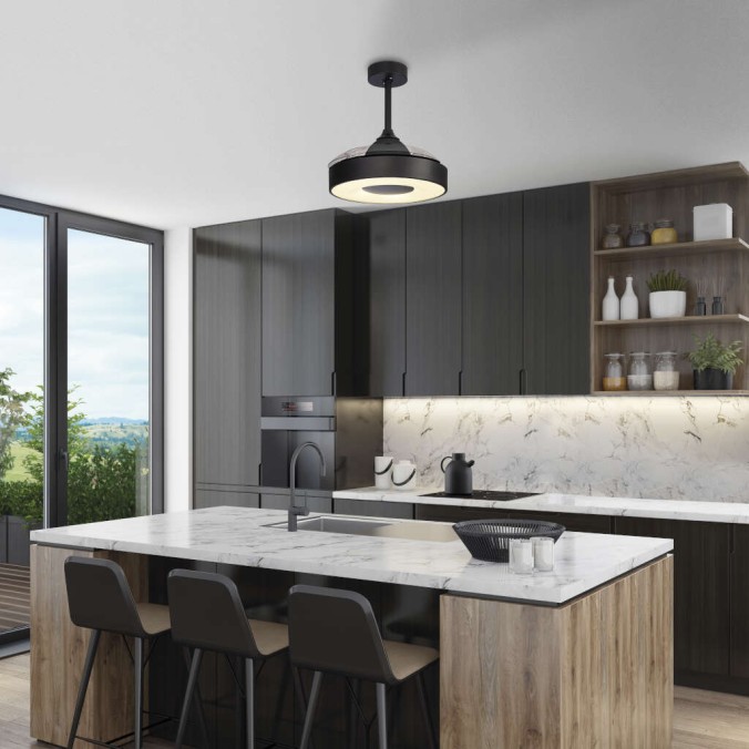 Plafón LED 45W Ventilador 25W serie COIN FAN MINI Negra - 43x35.5-48h