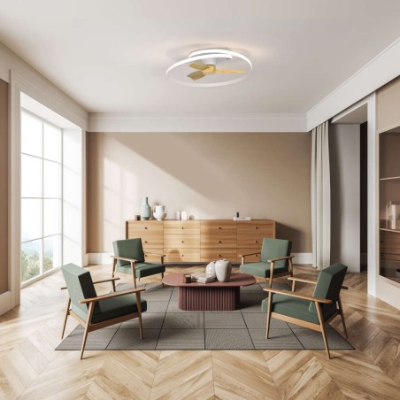 Plafón LED 70W Ventilador 35W serie OCEAN Blance/Madera - 78x73x22h