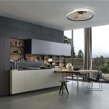Plafón LED 70W Ventilador 35W serie OCEAN Negra/Madera - 78x73x22h 2
