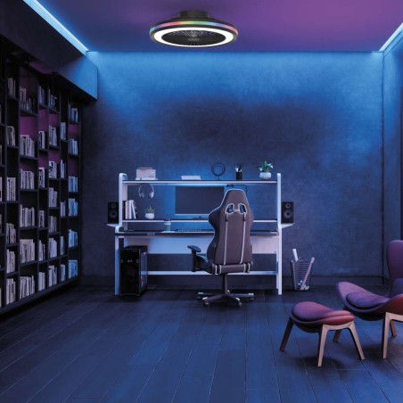 Plafón LED 40W Ventilador 20W serie GAMER Negro - 46.6x13.7h