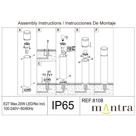 Baliza exterior E27 IP65 serie CHICAGO Gris Oscuro - 12x65h