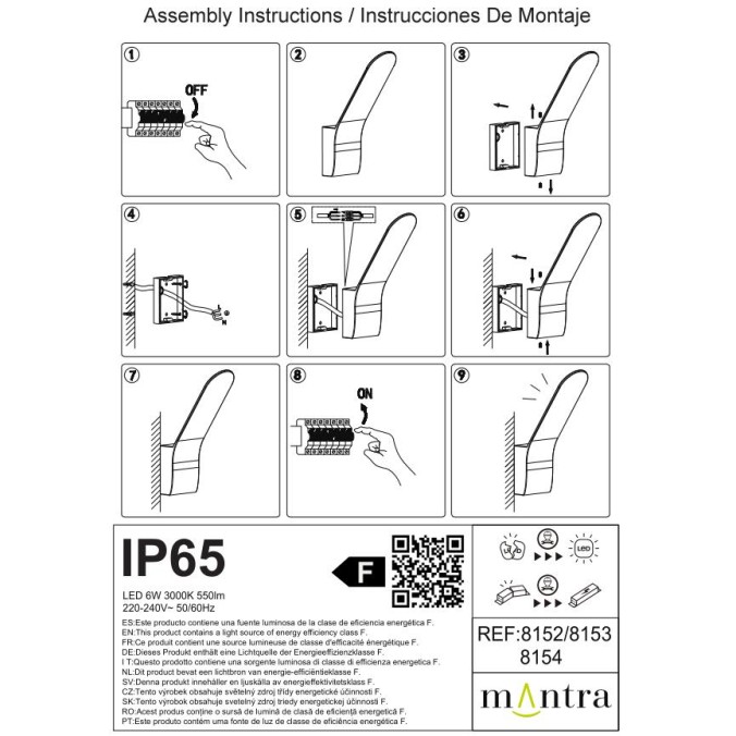 Aplique exterior LED  IP65 serie ANDES Blanco - 11x7.5x29h