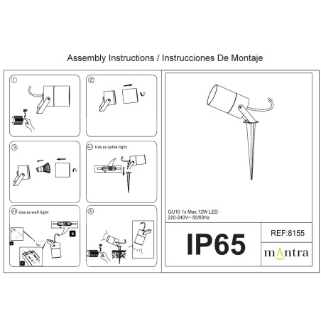 Piqueta exterior GU10 IP65 serie QUEBEC Negro - 10x6x23.7h