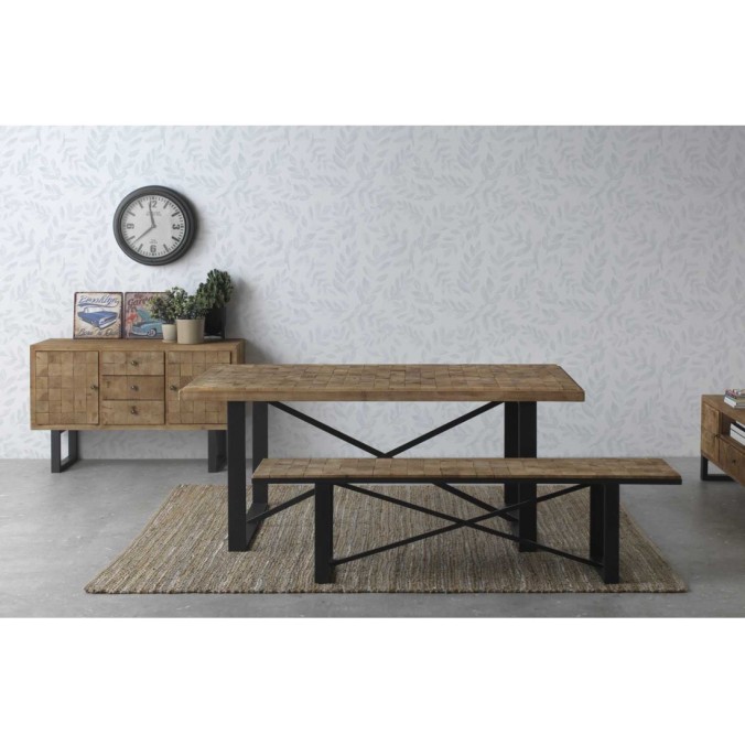 Mesa centro color natural. Tablero dmf chapado en madera de abeto. 100X57X46h