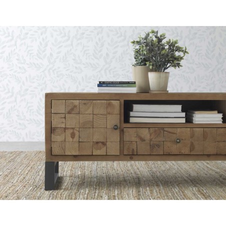Mueble tv color natural. Tablero dmf chapado en madera de abeto. 140X40X50h