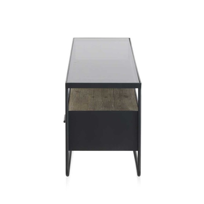 Mueble tv color natural. Madera de abeto, cristal y hierro. 134X38X50h Mueble tv color natural. Madera de abeto, cristal y hierro. 134X38X50h