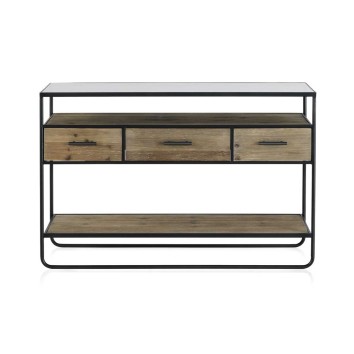 Comoda color natural. Madera de abeto, cristal y hierro. 120X36X80h 2