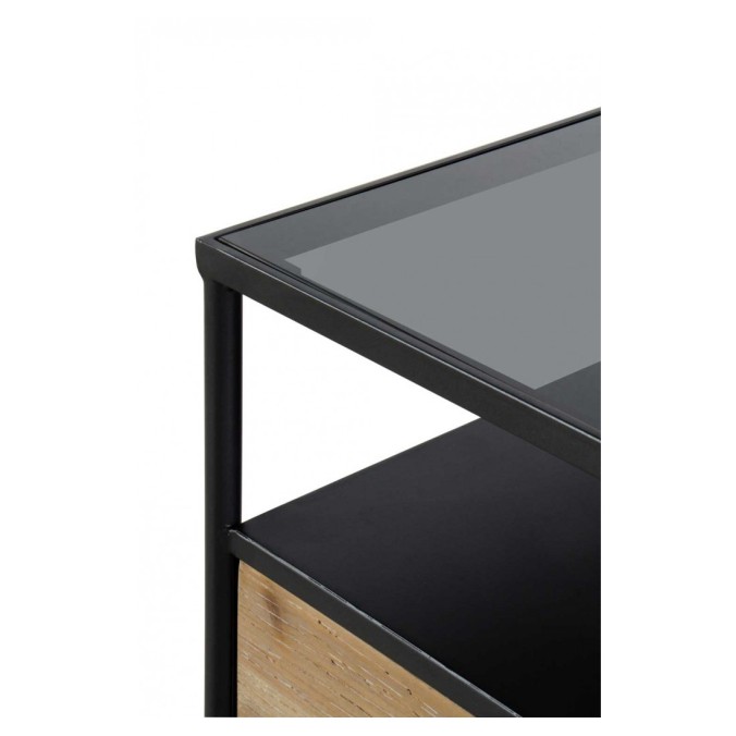 Mesita color natural. Madera de abeto, cristal y hierro. 46X35X47h