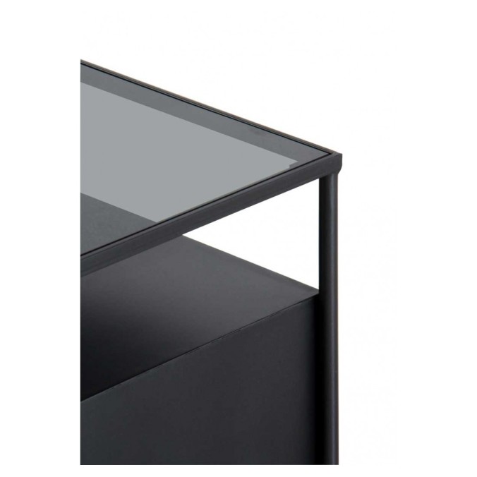 Mesita color natural. Madera de abeto, cristal y hierro. 46X35X47h