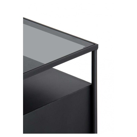 Mesita color natural. Madera de abeto, cristal y hierro. 46X35X47h