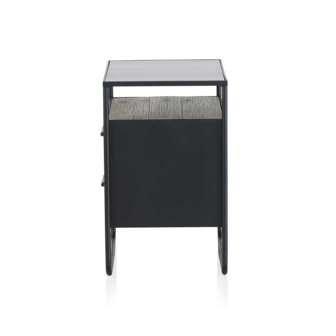 Mesita color natural. Madera de abeto, cristal y hierro. 46X36X59h