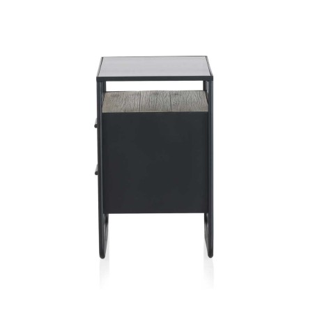 Mesita color natural. Madera de abeto, cristal y hierro. 46X36X59h