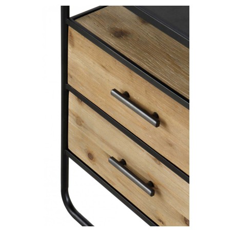 Mesita color natural. Madera de abeto, cristal y hierro. 46X36X59h