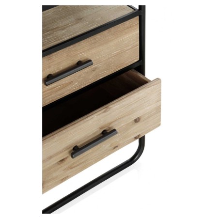 Mesita color natural. Madera de abeto, cristal y hierro. 46X36X59h