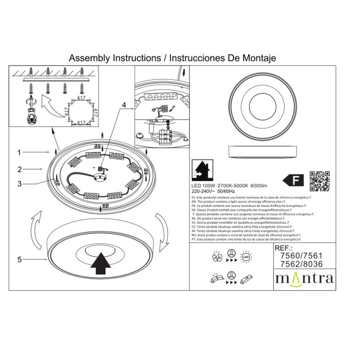 Plafón LED 100W 2700K-5000K Control Remoto serie COIN REDONDO Blanco - 65x7h