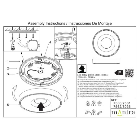 Plafón LED 100W 2700K-5000K Control Remoto serie COIN REDONDO Blanco - 65x7h