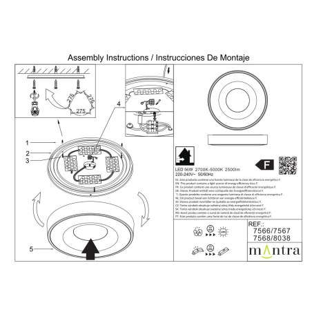 Plafón LED 56W 2700K-5000K Control Remoto serie COIN REDONDO Blanco - 38x6.8h