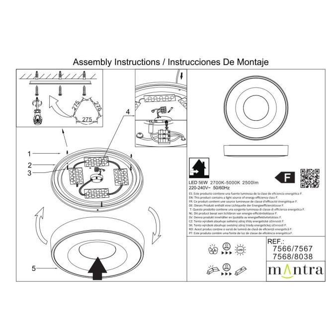 Plafón LED 56W 2700K-5000K Control Remoto serie COIN REDONDO Madera - 38x6.8h