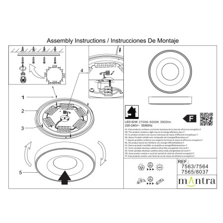 Plafón LED 80W 2700K-5000K Control Remoto serie COIN REDONDO Oro - 50x6.8h