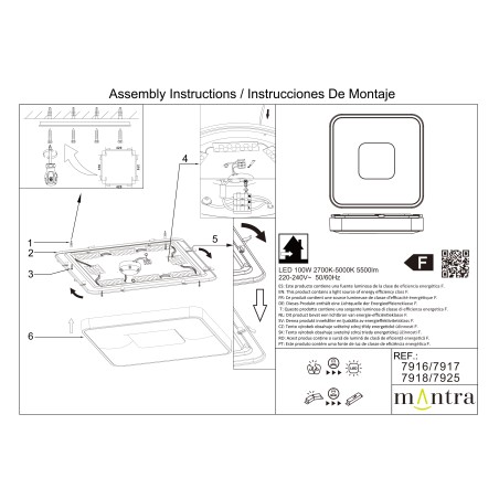 Plafón LED 100W 2700K-5000K Control Remoto serie COIN CUADRADO Negro - 54x54x7h