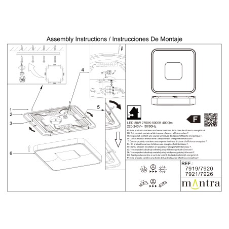 Plafón LED 80W 2700K-5000K Control Remoto serie COIN CUADRADO Negro - 44x44x7h