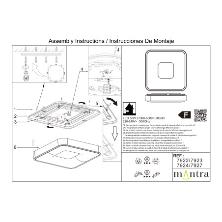 Plafón LED 56W 2700K-5000K Control Remoto serie COIN CUADRADO Madera - 34x34x7h