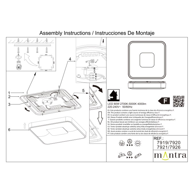 Plafón LED 80W 2700K-5000K Control Remoto serie COIN CUADRADO Oro - 44x44x7h