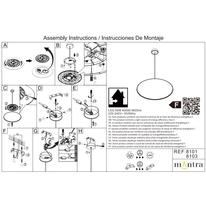 Lámpara LED 50W 4000K serie SLIM Blanco - 46x20-150h