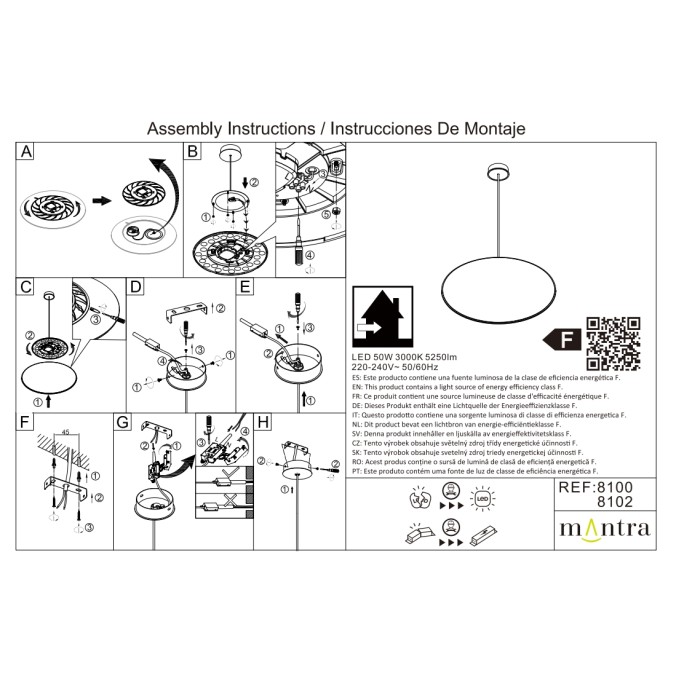 Lámpara LED 50W 3000K serie SLIM Negro - 46x20-150h