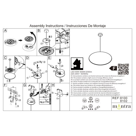 Lámpara LED 50W 3000K serie SLIM Negro - 46x20-150h