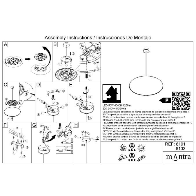 Lámpara LED 50W 4000K serie SLIM Negro - 46x20-150h Lámpara LED 50W 4000K serie SLIM Negro - 46x20-150h