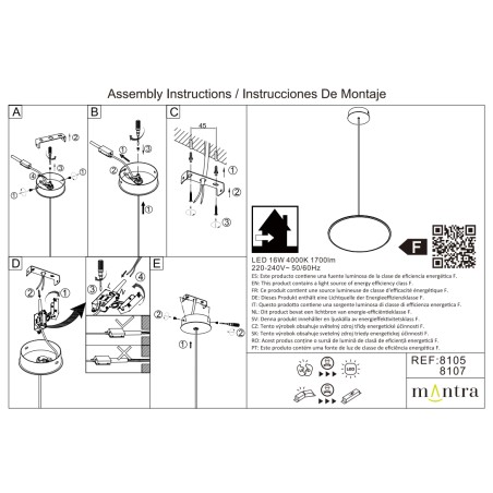 Lámpara LED 16W 4000K serie SLIM Blanco - 25x20-150h