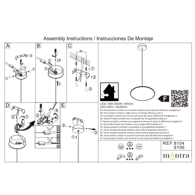 Lámpara LED 16W 3000K serie SLIM Negro - 25x20-150h Lámpara LED 16W 3000K serie SLIM Negro - 25x20-150h