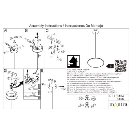 Lámpara LED 16W 3000K serie SLIM Negro - 25x20-150h