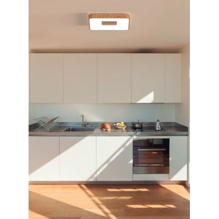 Plafón LED 56W 2700K-5000K Control Remoto serie COIN CUADRADO Madera - 34x34x7h