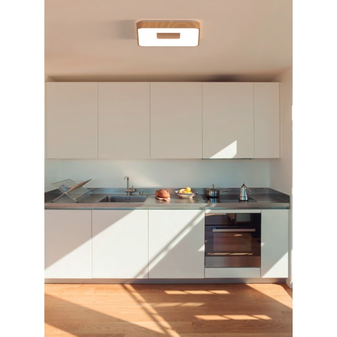 Plafón LED 80W 2700K-5000K Control Remoto serie COIN CUADRADO Madera - 44x44x7h