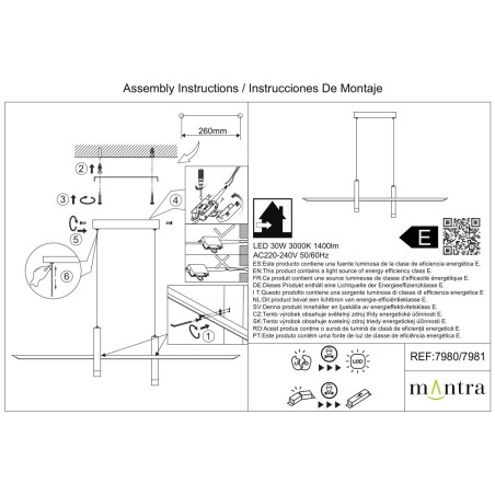 Lámpara LED 30W 3000K serie ESPARTA Negro+Oro - 103x7x150h
