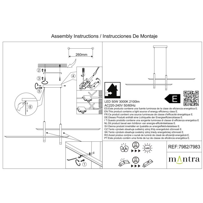 Lámpara LED 50W 3000K serie ESPARTA Blanco+Oro - 151x7x150h