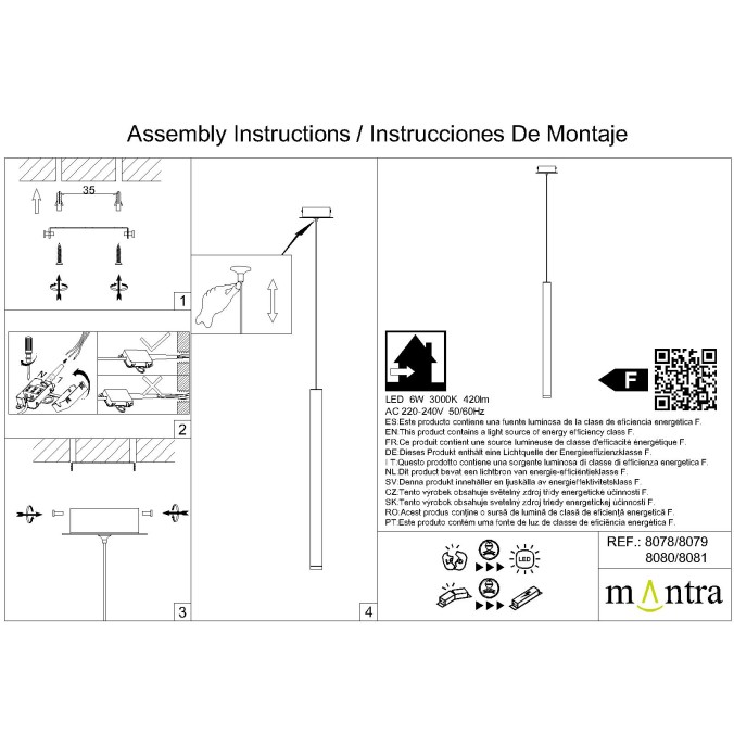 Lámpara LED  6W 3000K serie CALA Blanco - 10x255h