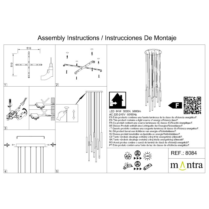 Lámpara LED  84W 3000K serie CALA Blanco+Negro+Oro+Corten - 60x250h