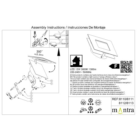Aplique LED 12W 3000K serie DALIA Negro +Oro - 14x14x6.3h