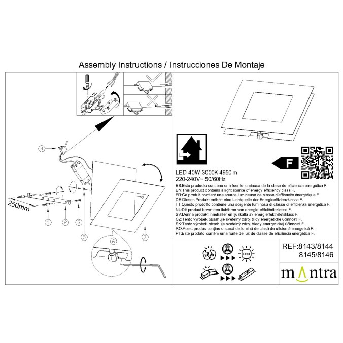Aplique LED 40W 3000K serie DALIA Blanco+Oro - 40x40x8h Aplique LED 40W 3000K serie DALIA Blanco+Oro - 40x40x8h