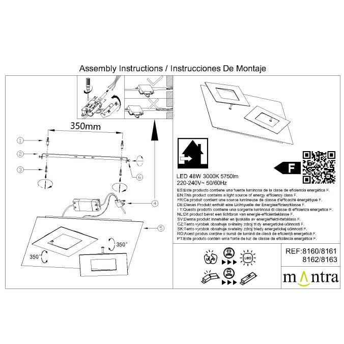 Plafón LED 48W 3000K serie DALIA Blanco - 50x50x7.5h