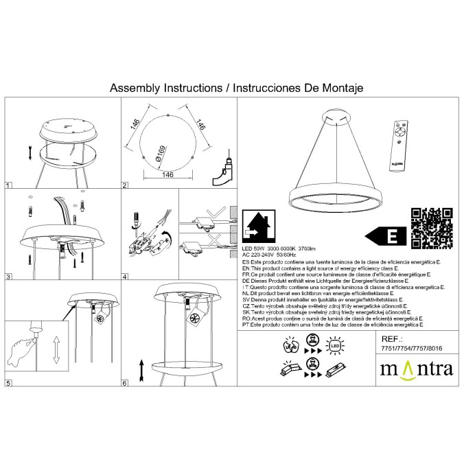 Lámpara LED  Dimable serie NISEKO Blanco - 65x50-200h
