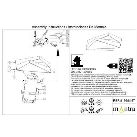 Aplique LED 10W 3000K serie FUJI Negro - 22x8.5x10h