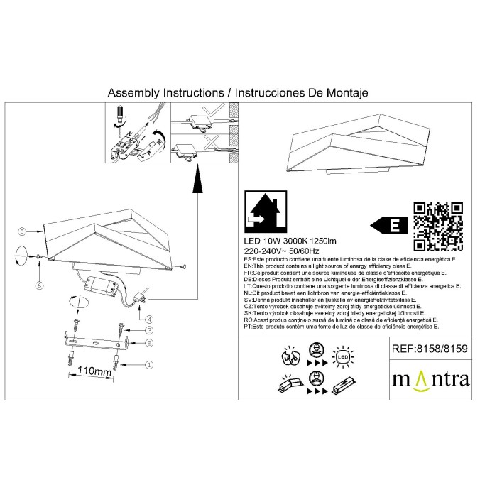 Aplique LED 14W 3000K serie FUJI Negro - 33x8.5x15h