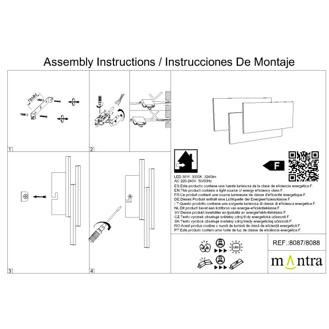 Aplique LED 36W 3000K serie TAHITI XL Negro - 40x6.2x19h