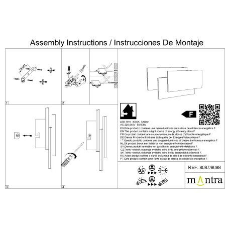 Aplique LED 36W 3000K serie TAHITI XL Negro - 40x6.2x19h
