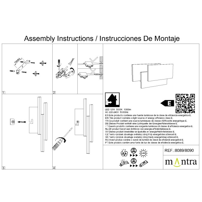 Aplique LED 12W 3000K serie TAHITI XL Blanco - 26x6x12.5h